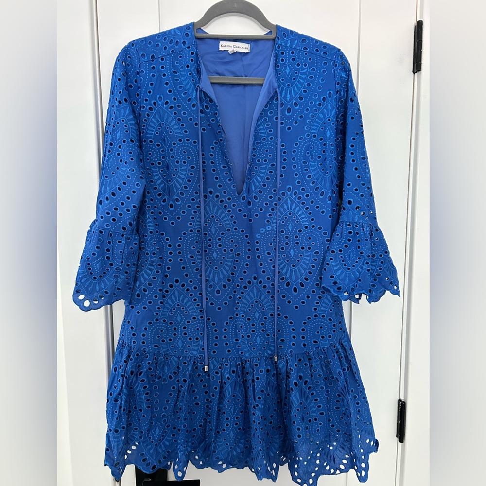 Stunning Karina Grinaldi eyelet dress in royal blue size Medium
